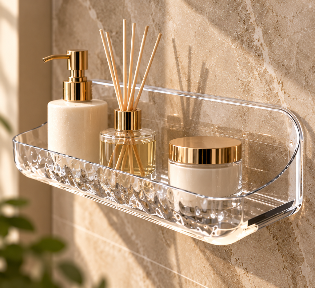 The Lucent Shelf™ | Clear Wall-Mounted Bathroom Organizer.