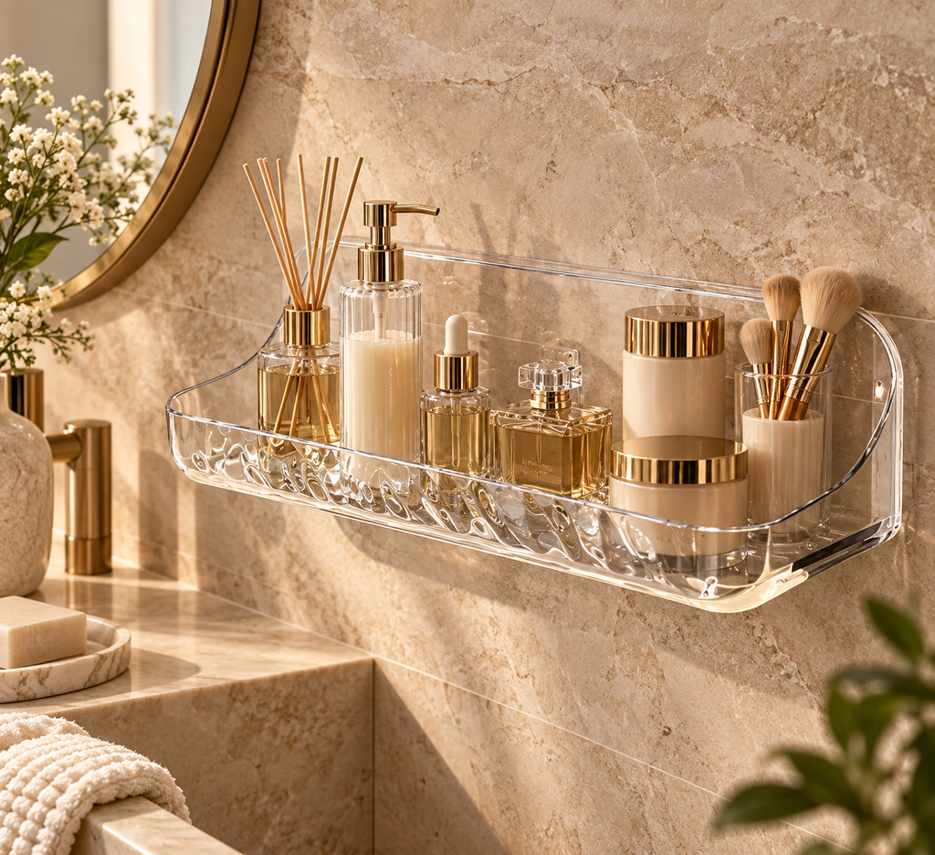 The Lucent Shelf™ | Clear Wall-Mounted Bathroom Organizer.