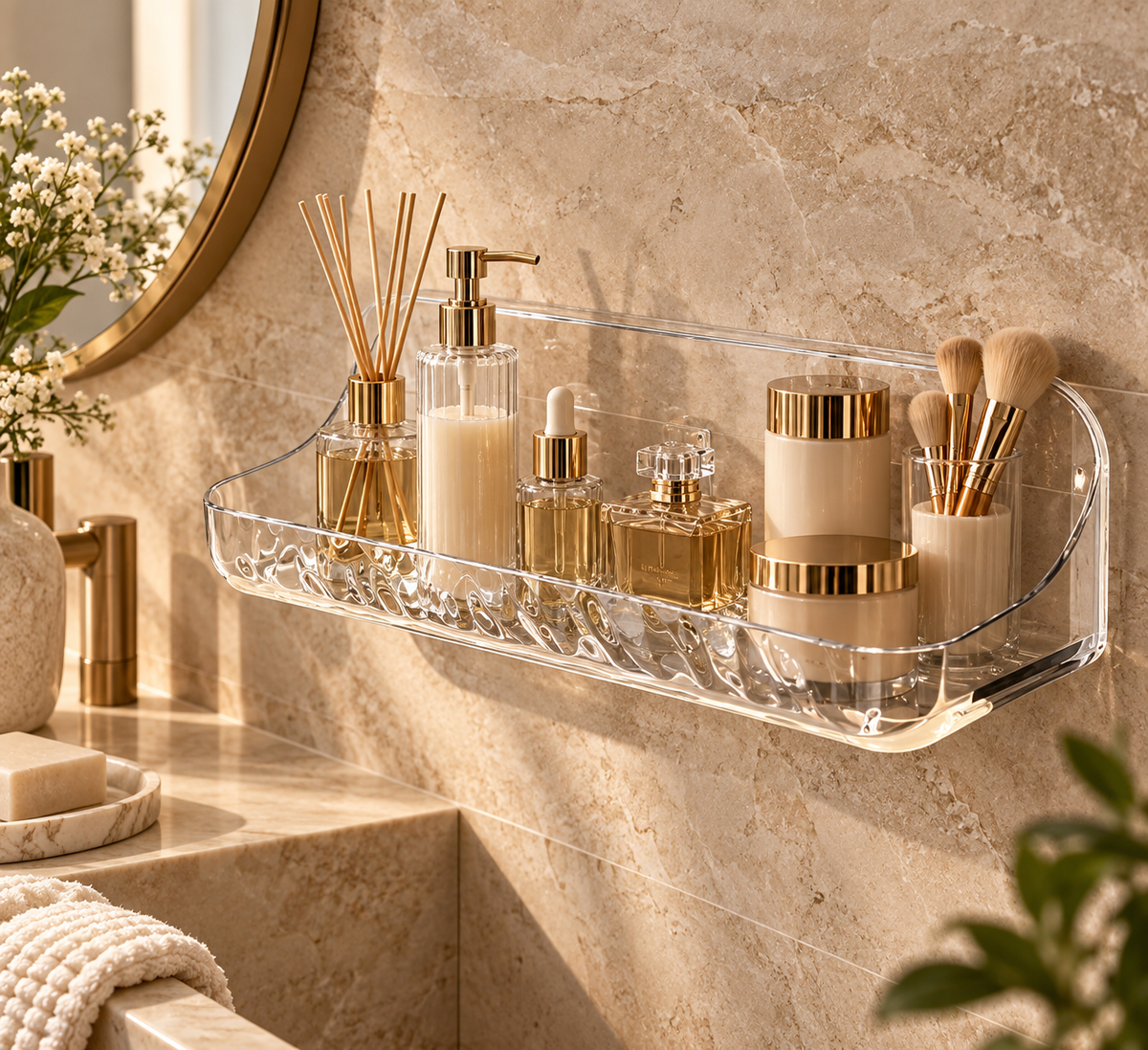 The Lucent Shelf™ | Clear Wall-Mounted Bathroom Organizer.